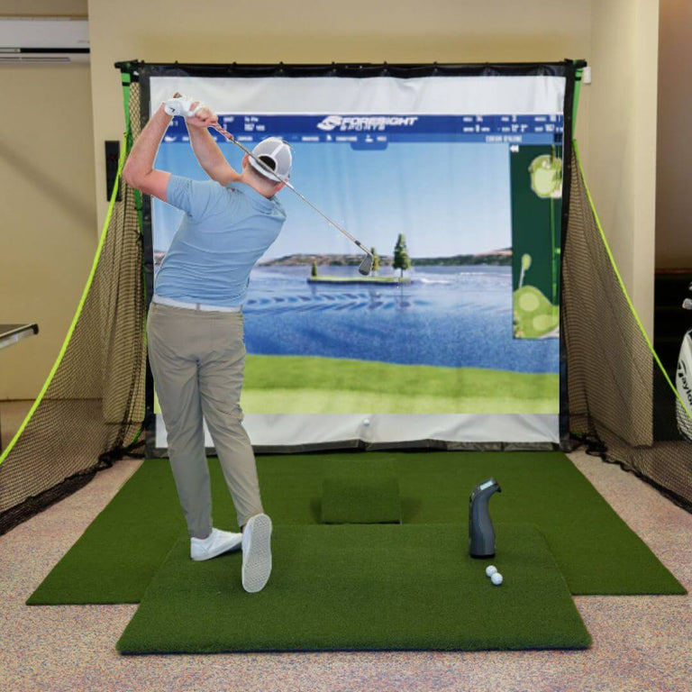 GC3 Bronze Golf Simulator Package with golfer hitting into screen.
